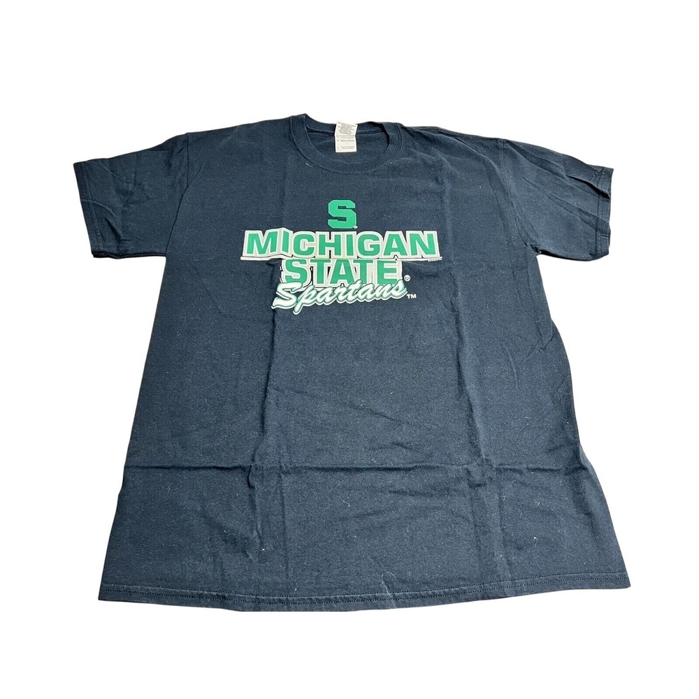 MICHIGAN STATE University SPARTANS T-Shirt‎ Men's Large Cotton Black